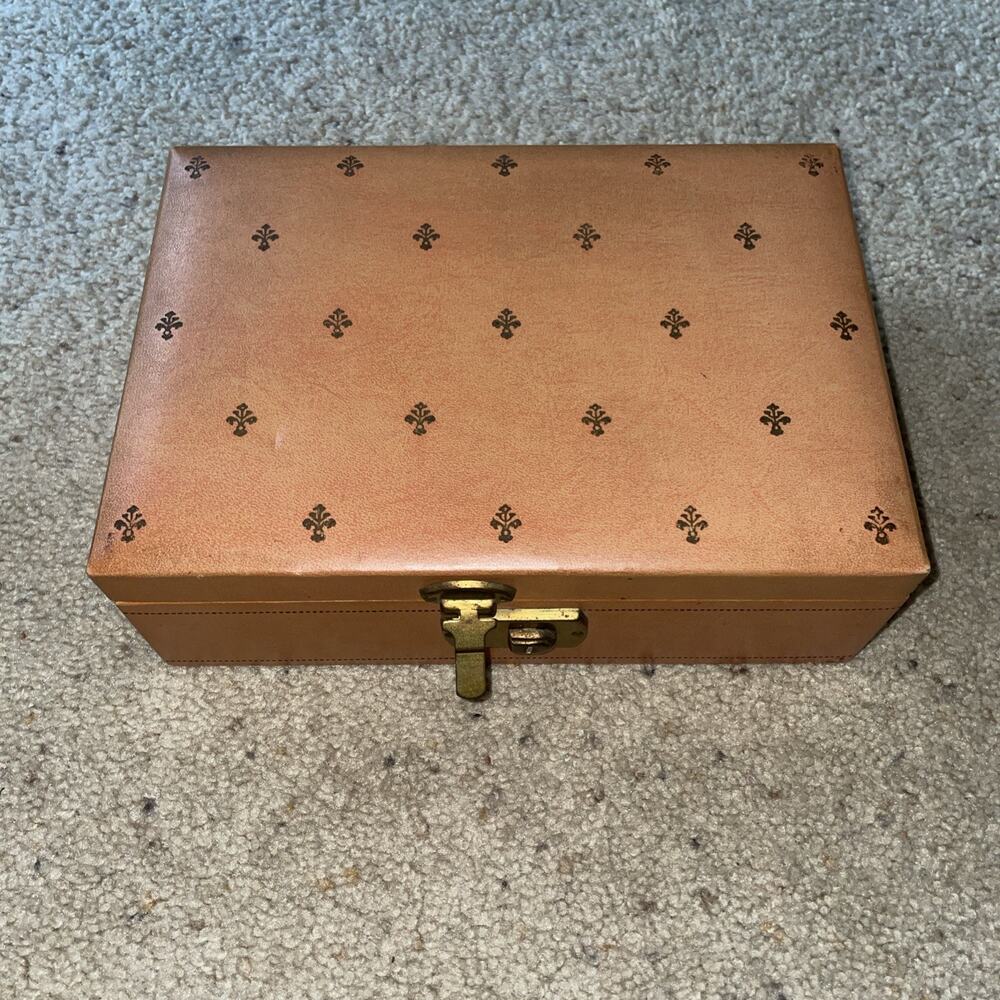 Pink Mele Signed Jewelry Box Velvet Lining With Key Vintage Two Tier
